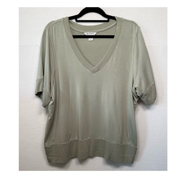 Athleta Sage Green Short Sleeve V-Neck Sweatshirt, Size 2X - Picture 1 of 4